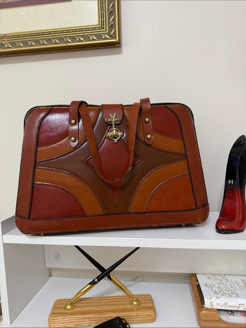 Vintage Burlington Patchwork Leather Tote Handbag - Brown & Tan